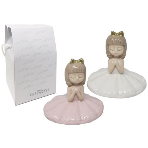 Bomboniera statuina Damina seduta in porcellana assortita in due colori oggetti per cerimonie Ilary Queen personalizzanili - IQ3425