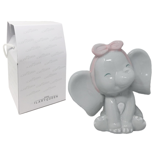 Bomboniera statuina elefantino con fiocco rosa in porcellana oggetti per cerimonie Ilary Queen personalizzanili - IQ3434